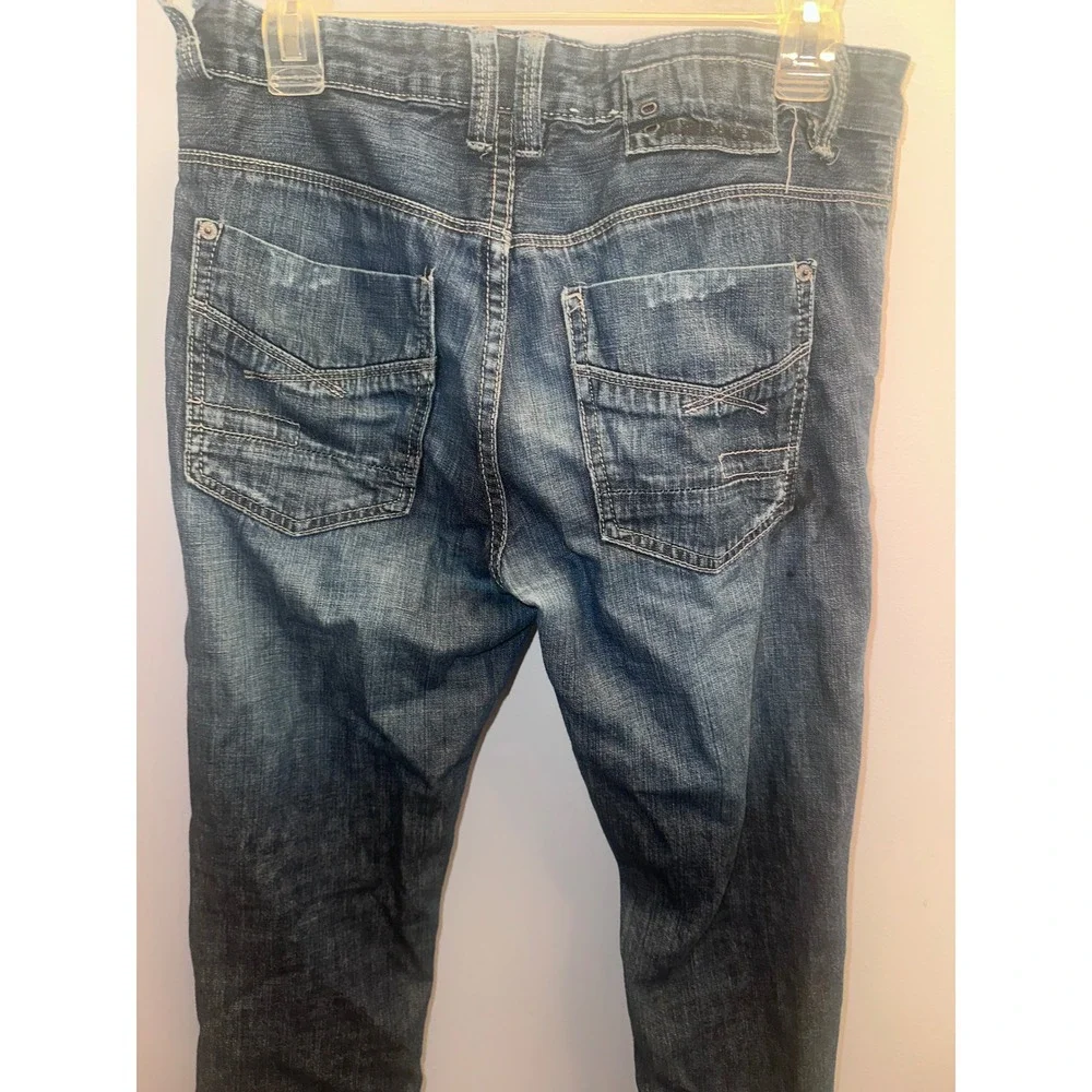 Calvin Klein Jeans Rocker Low Rise Straight Distressed Patchwork Denim Blue Mens